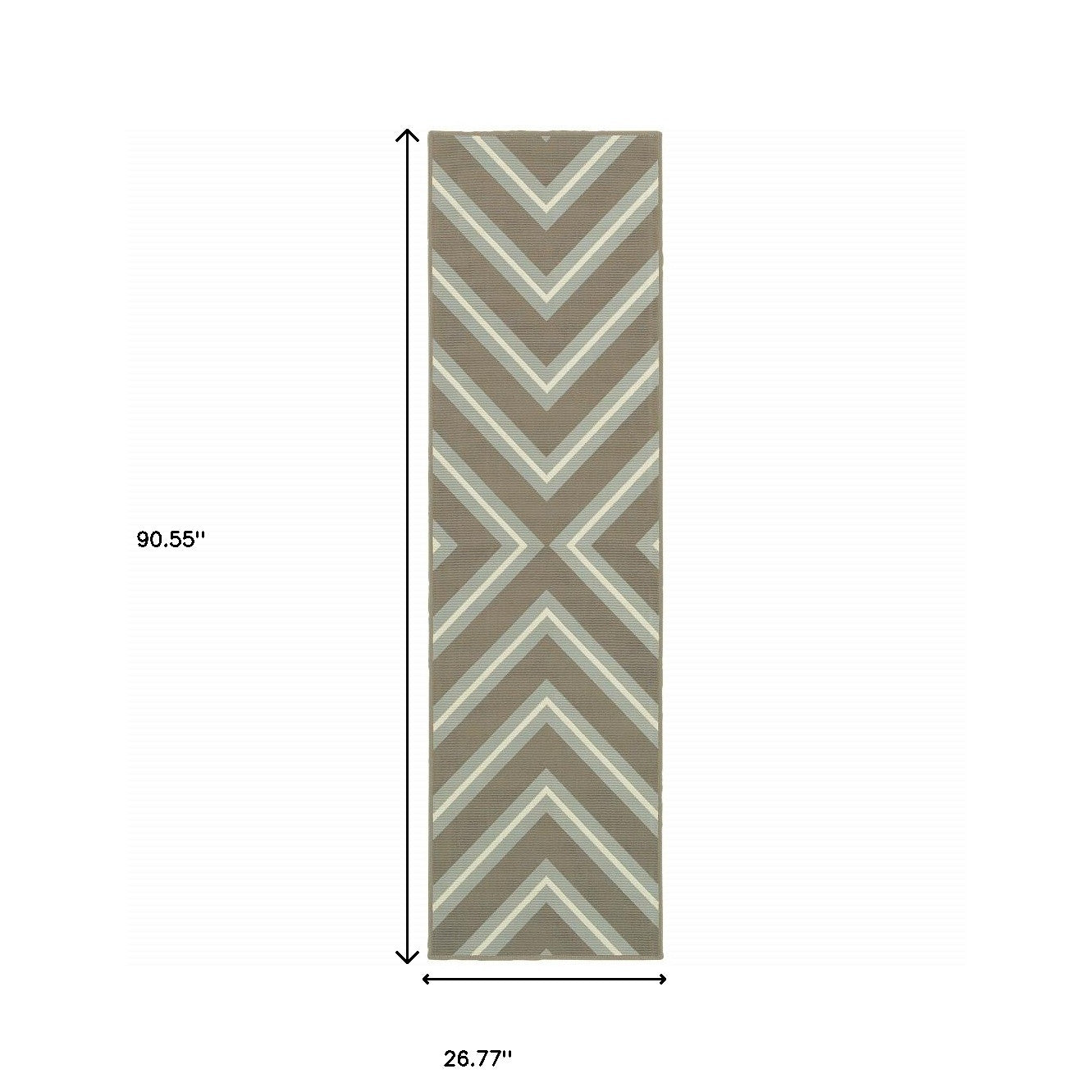 2' X 8' Blue and Gray Geometric Stain Resistant Indoor Outdoor Area Rug