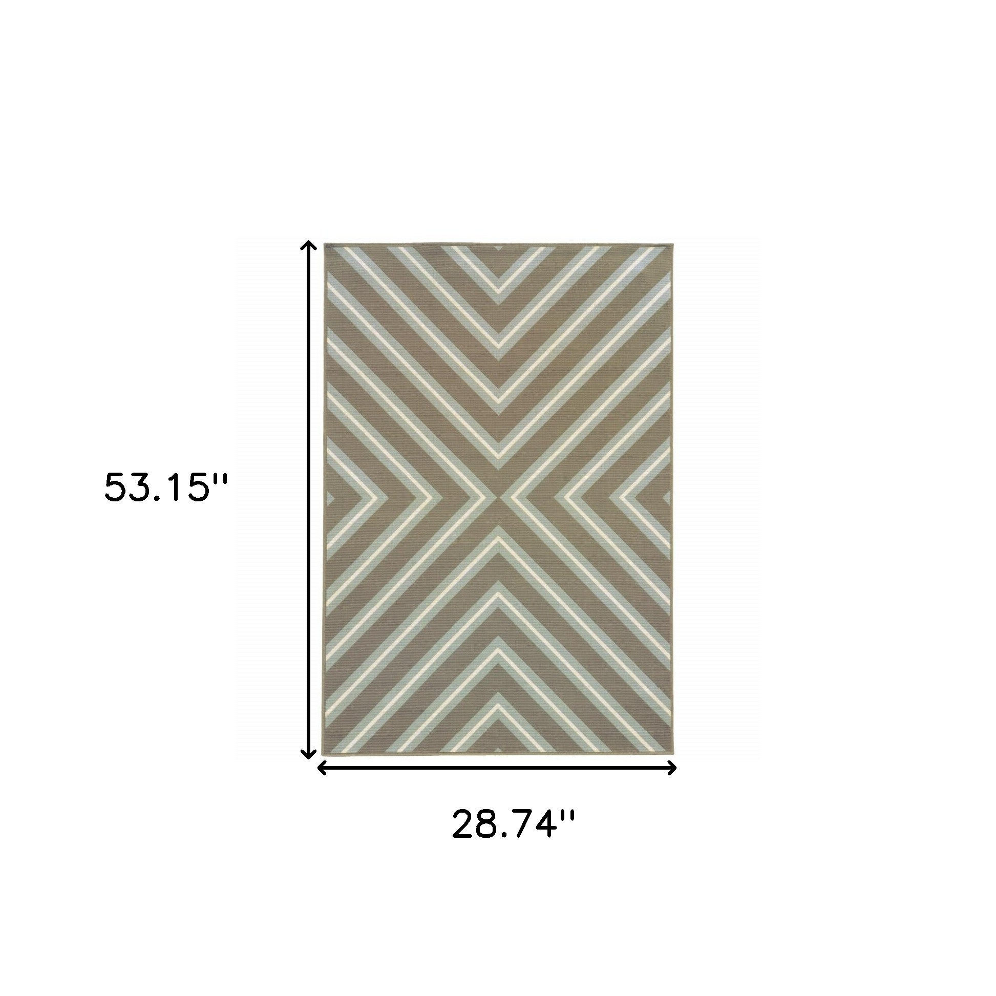 2' X 4' Blue and Gray Geometric Stain Resistant Indoor Outdoor Area Rug