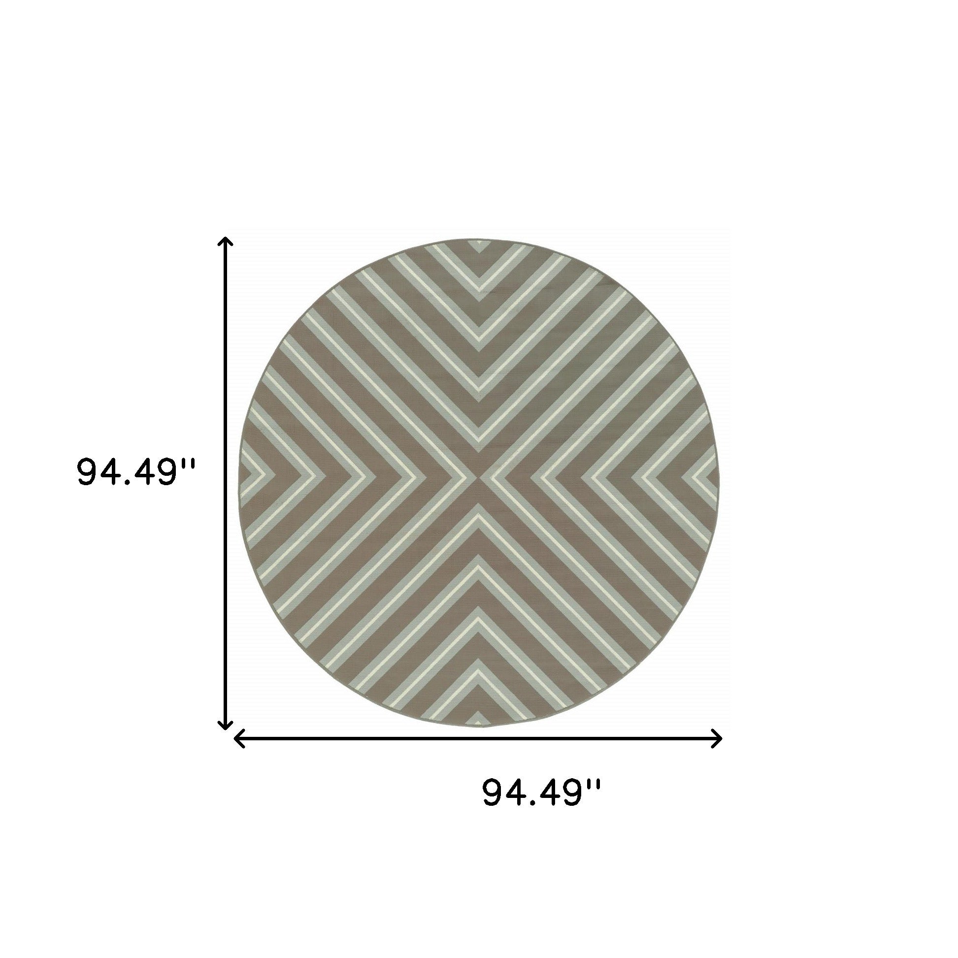 8' x 8' Blue and Gray Round Geometric Stain Resistant Indoor Outdoor Area Rug