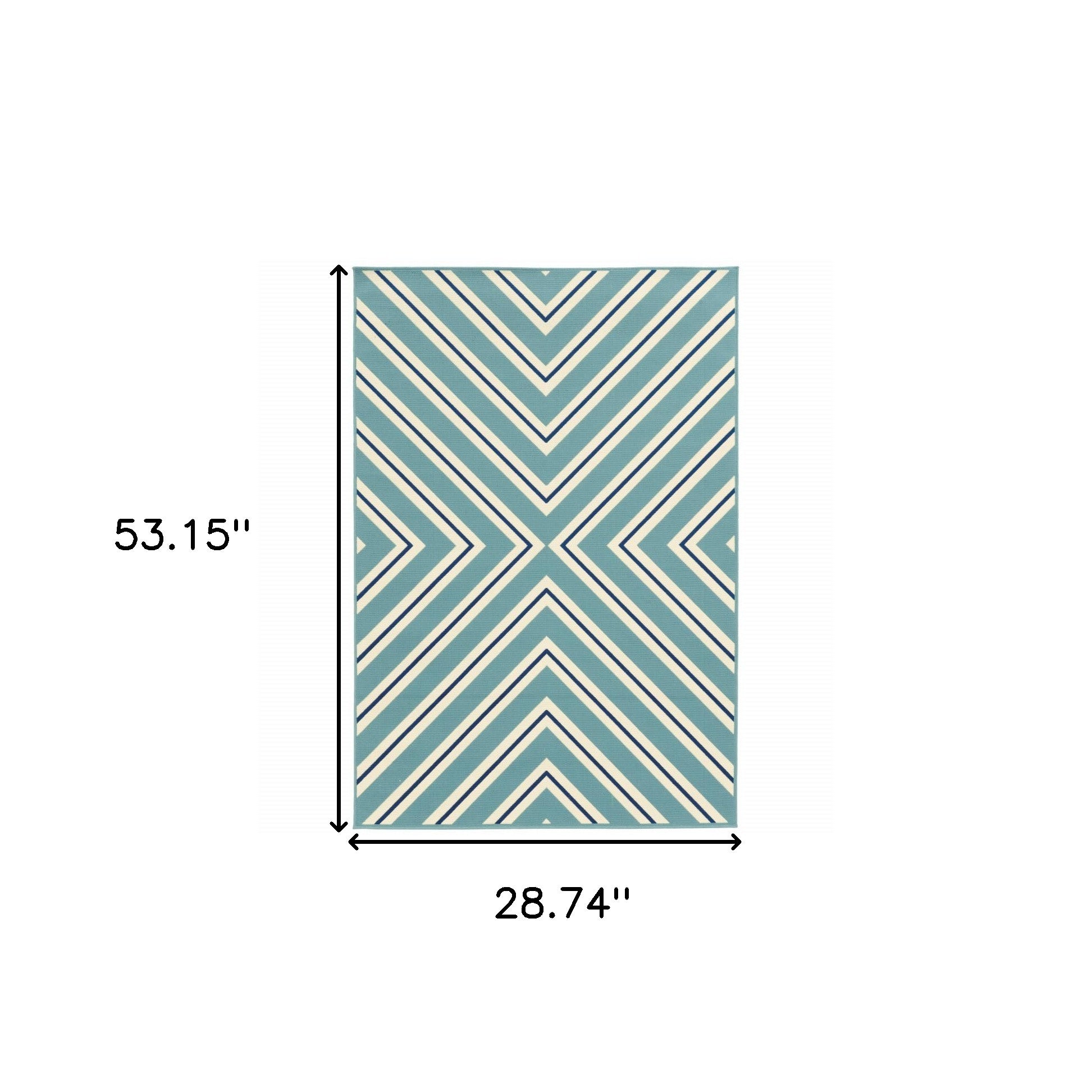 2' X 4' Blue Geometric Stain Resistant Indoor Outdoor Area Rug