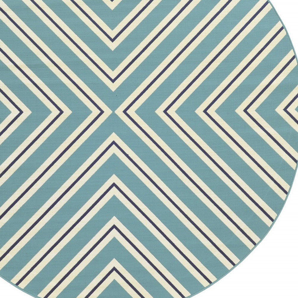 8' x 8' Blue Round Geometric Stain Resistant Indoor Outdoor Area Rug