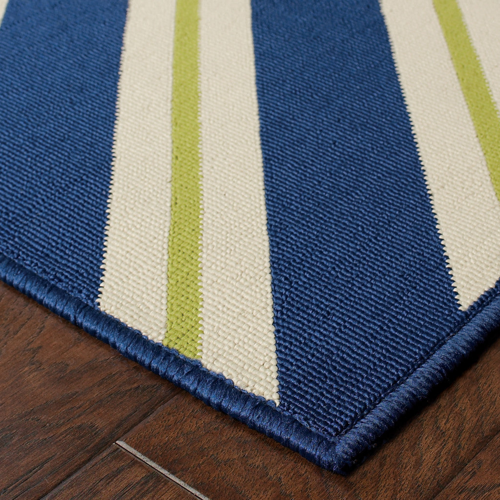 2' X 8' Blue and Ivory Geometric Stain Resistant Indoor Outdoor Area Rug