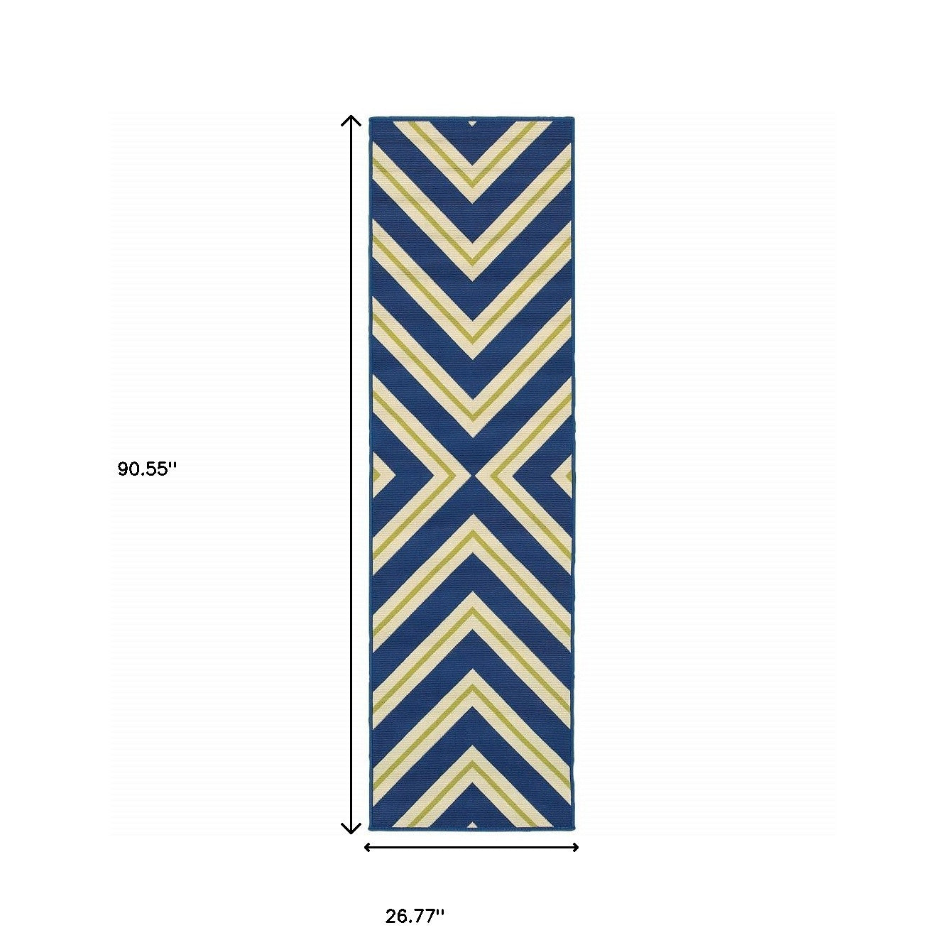 2' X 8' Blue and Ivory Geometric Stain Resistant Indoor Outdoor Area Rug