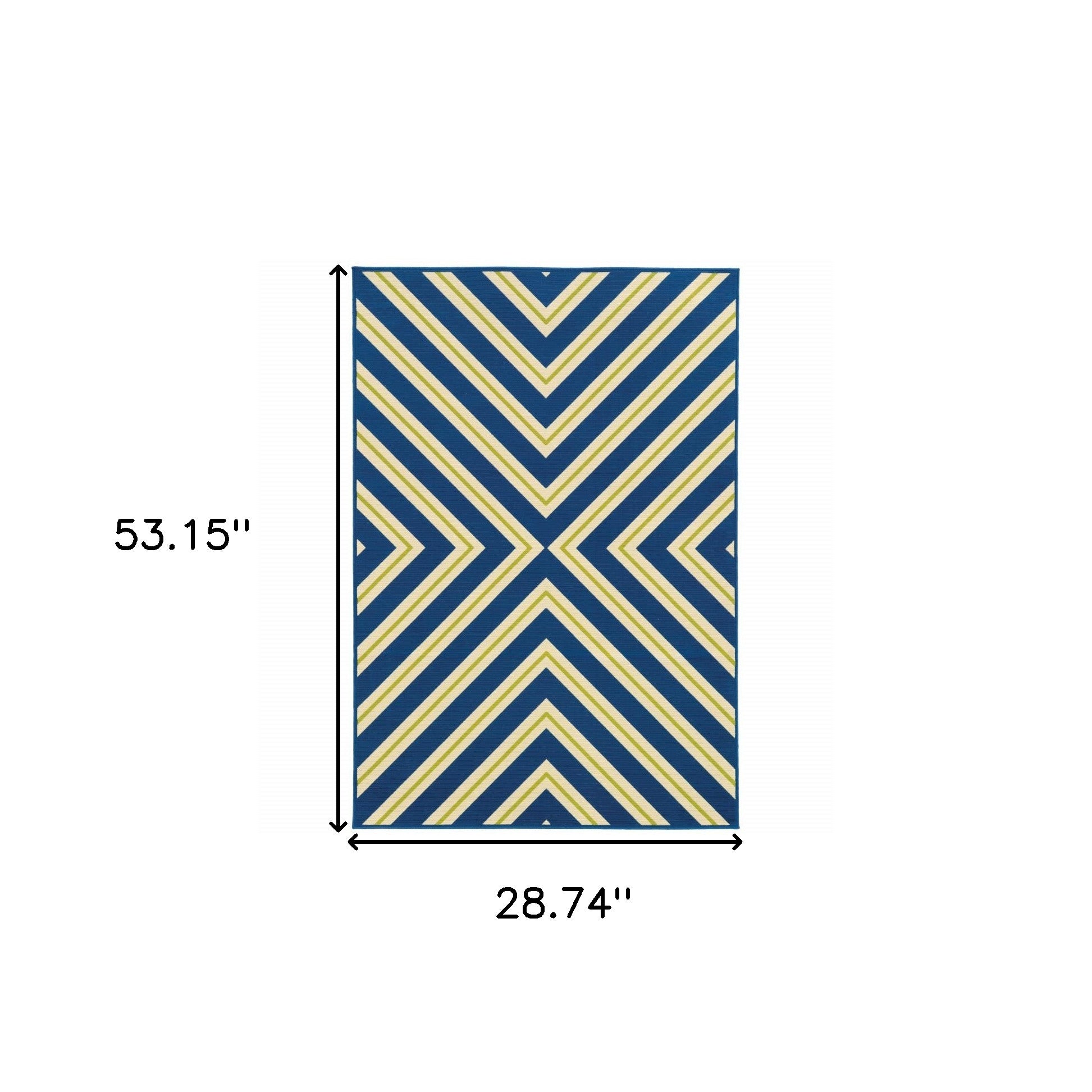 2' X 4' Blue and Ivory Geometric Stain Resistant Indoor Outdoor Area Rug