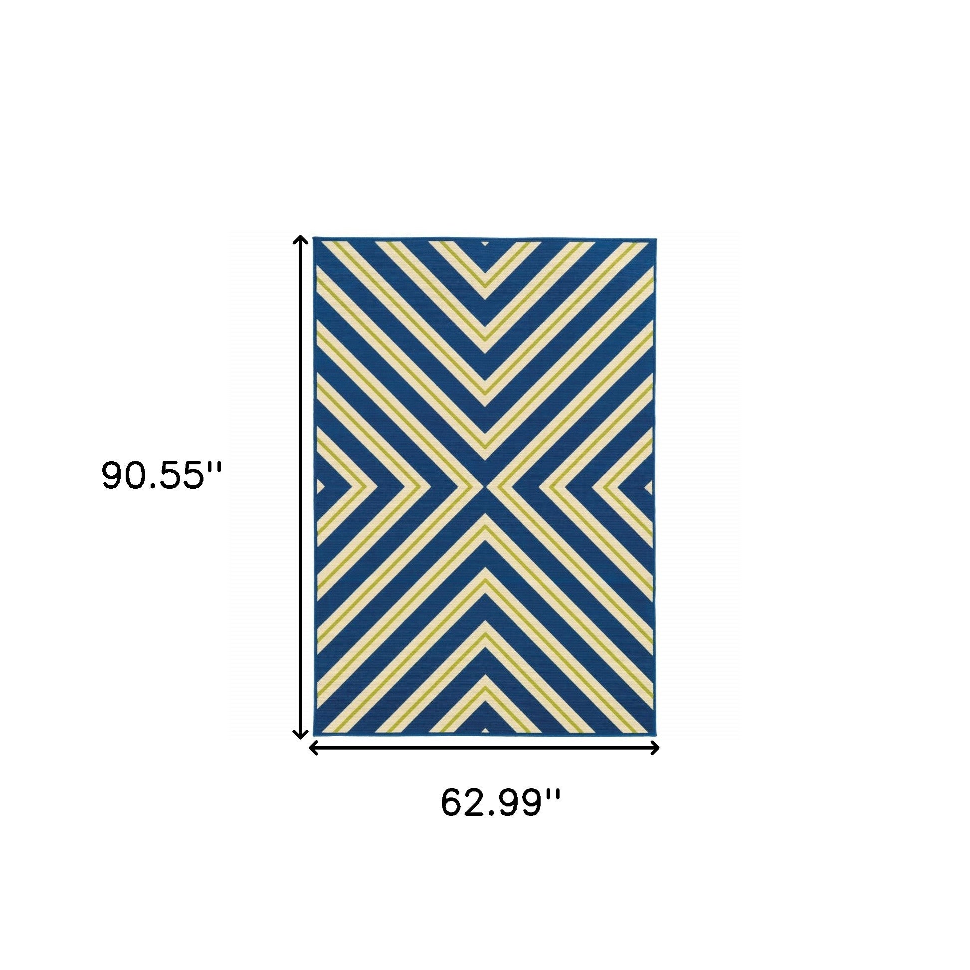 5' x 8' Blue and Ivory Geometric Stain Resistant Indoor Outdoor Area Rug