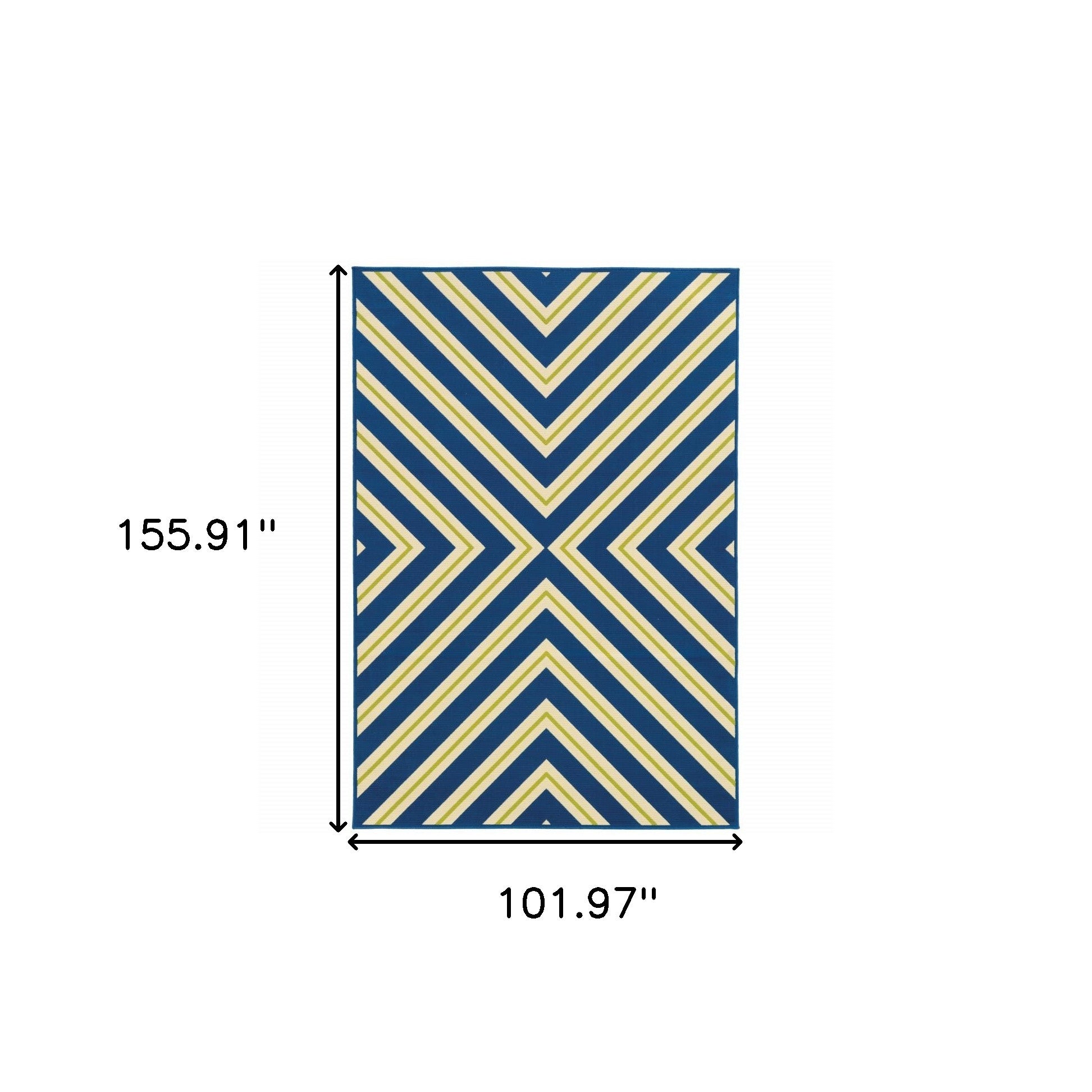 9' X 13' Blue and Ivory Geometric Stain Resistant Indoor Outdoor Area Rug