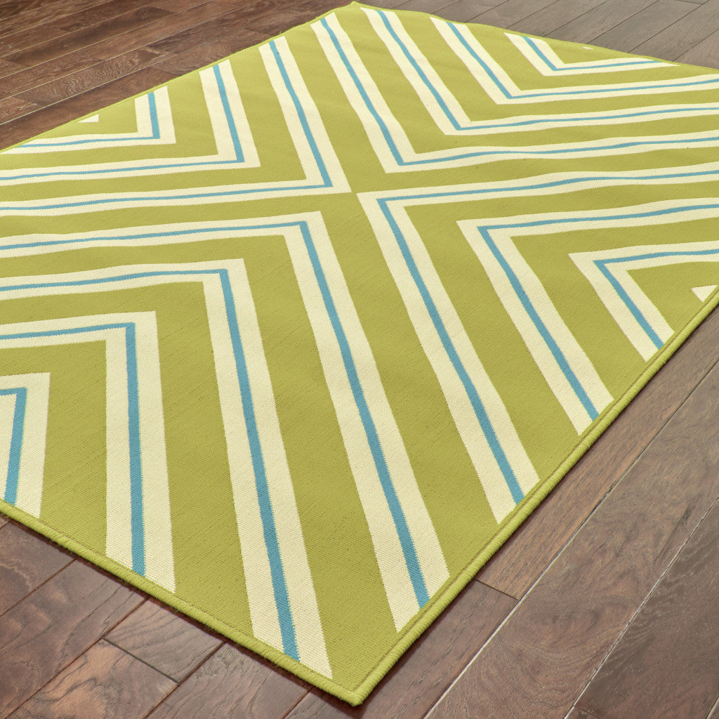 2' X 4' Blue and Green Geometric Stain Resistant Indoor Outdoor Area Rug