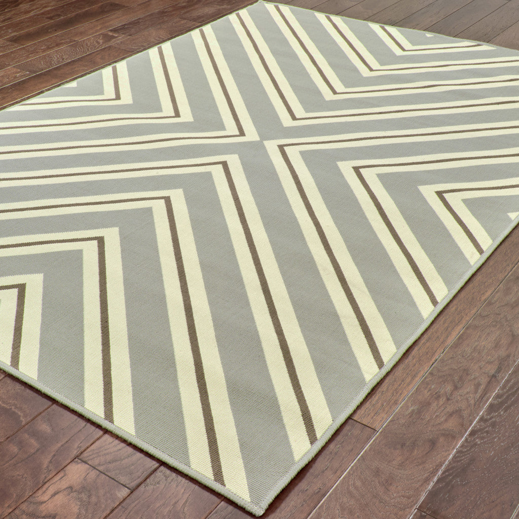 2' X 4' Gray and Ivory Geometric Stain Resistant Indoor Outdoor Area Rug