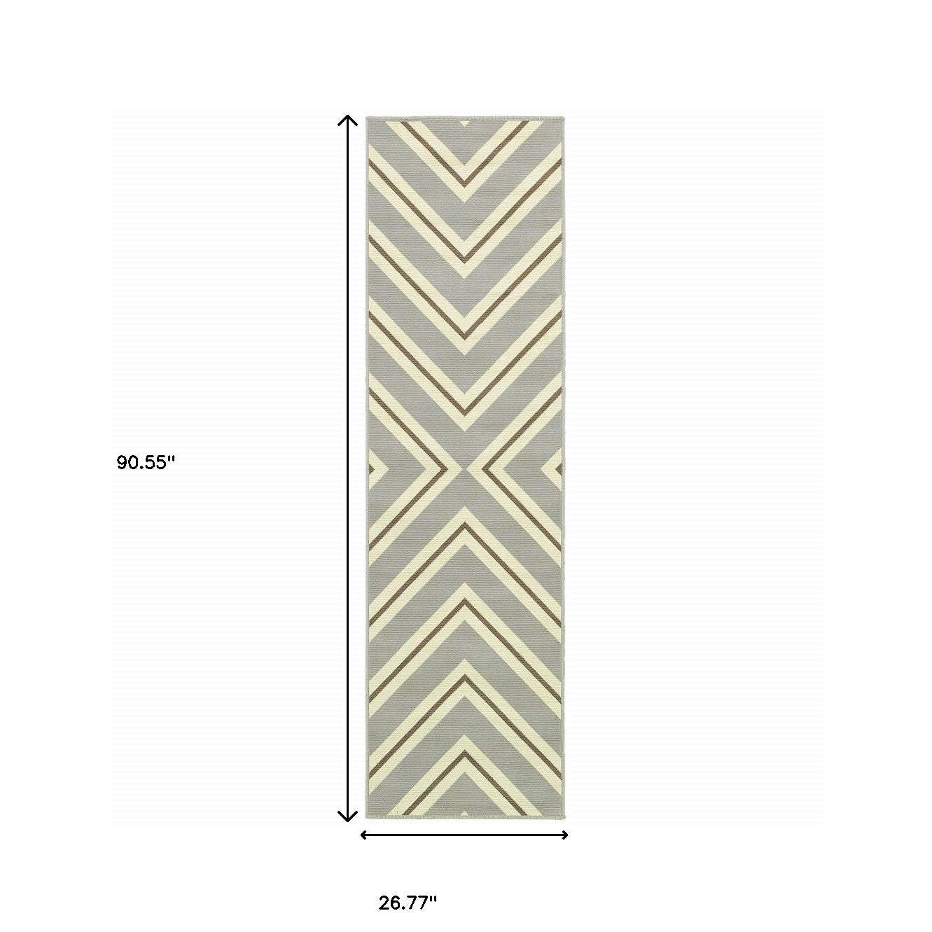 2' X 8' Gray and Ivory Geometric Stain Resistant Indoor Outdoor Area Rug