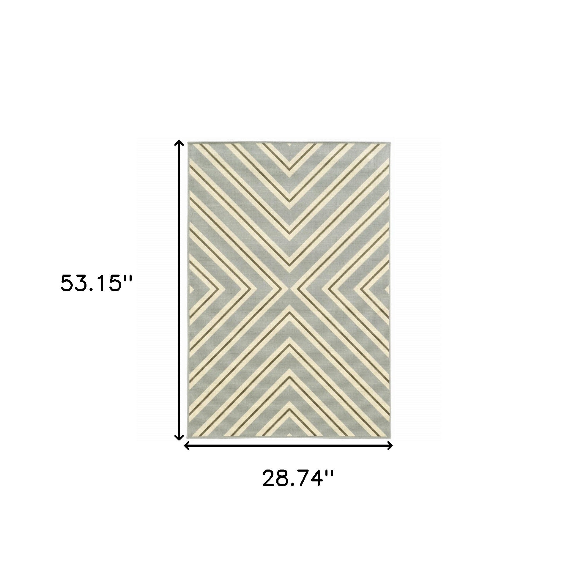 2' X 4' Gray and Ivory Geometric Stain Resistant Indoor Outdoor Area Rug