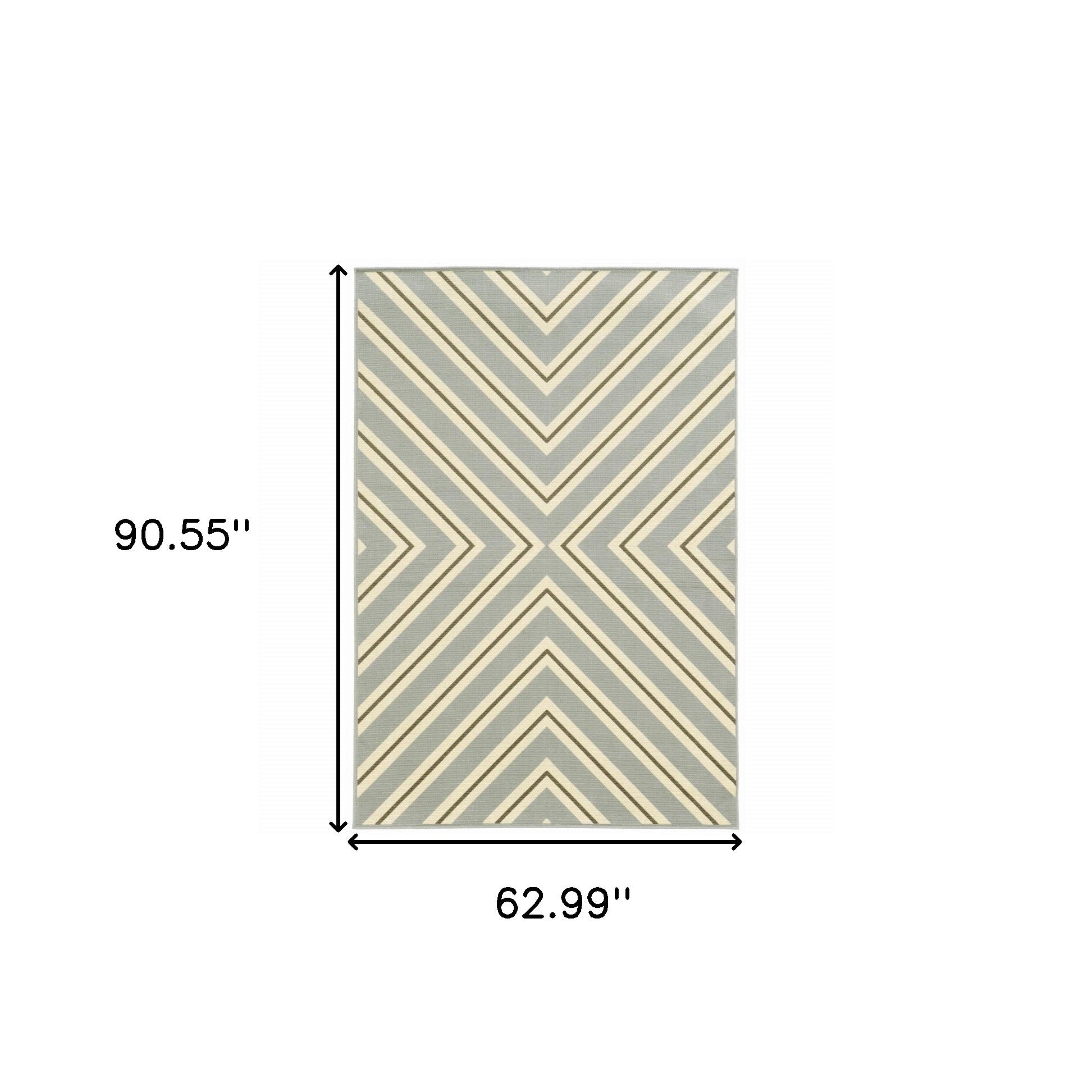 5' x 8' Gray and Ivory Geometric Stain Resistant Indoor Outdoor Area Rug