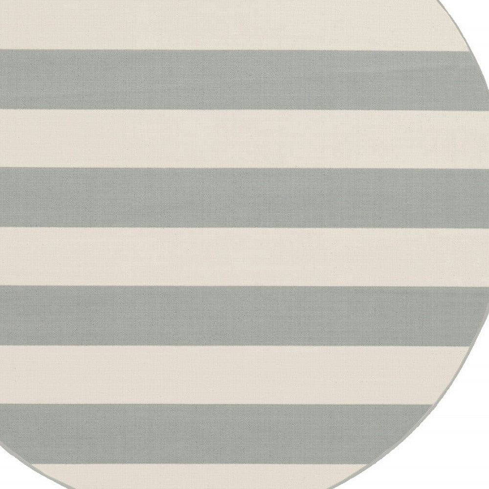 8' x 8' Gray and Ivory Round Geometric Stain Resistant Indoor Outdoor Area Rug