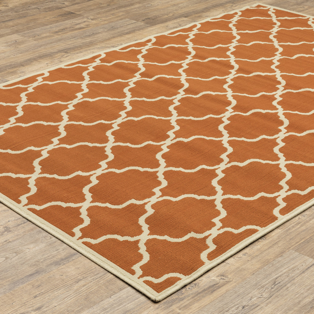 2' X 4' Brown and Ivory Geometric Stain Resistant Indoor Outdoor Area Rug