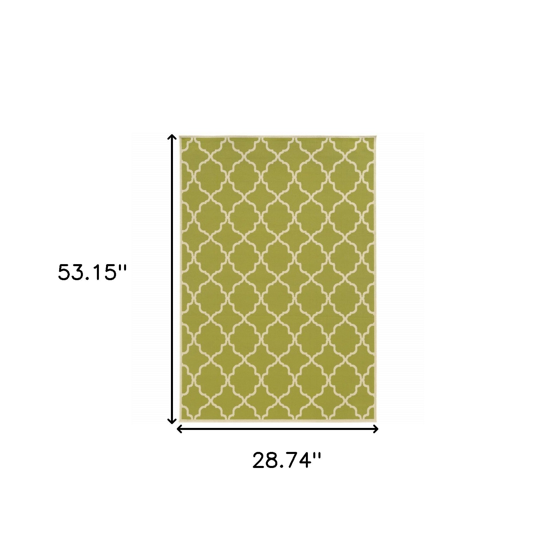 2' X 4' Green and Ivory Geometric Stain Resistant Indoor Outdoor Area Rug