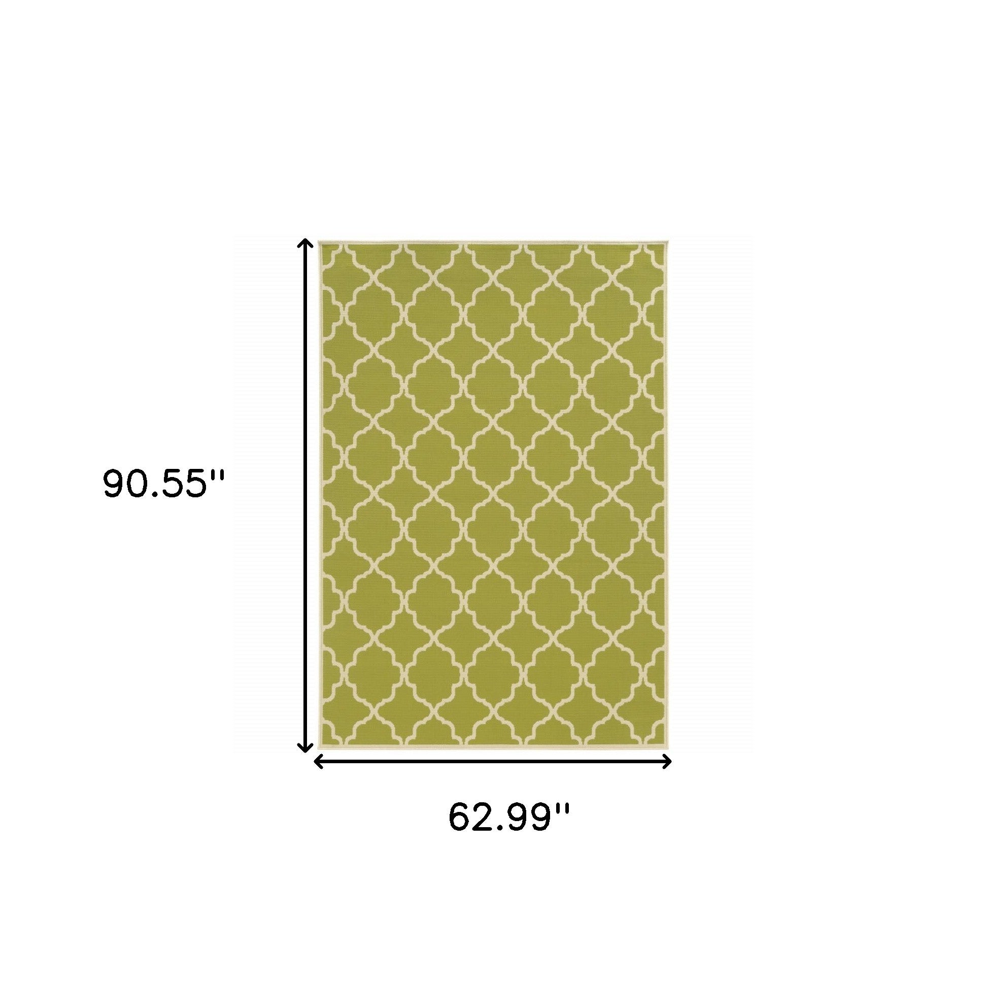 5' x 8' Green and Ivory Geometric Stain Resistant Indoor Outdoor Area Rug