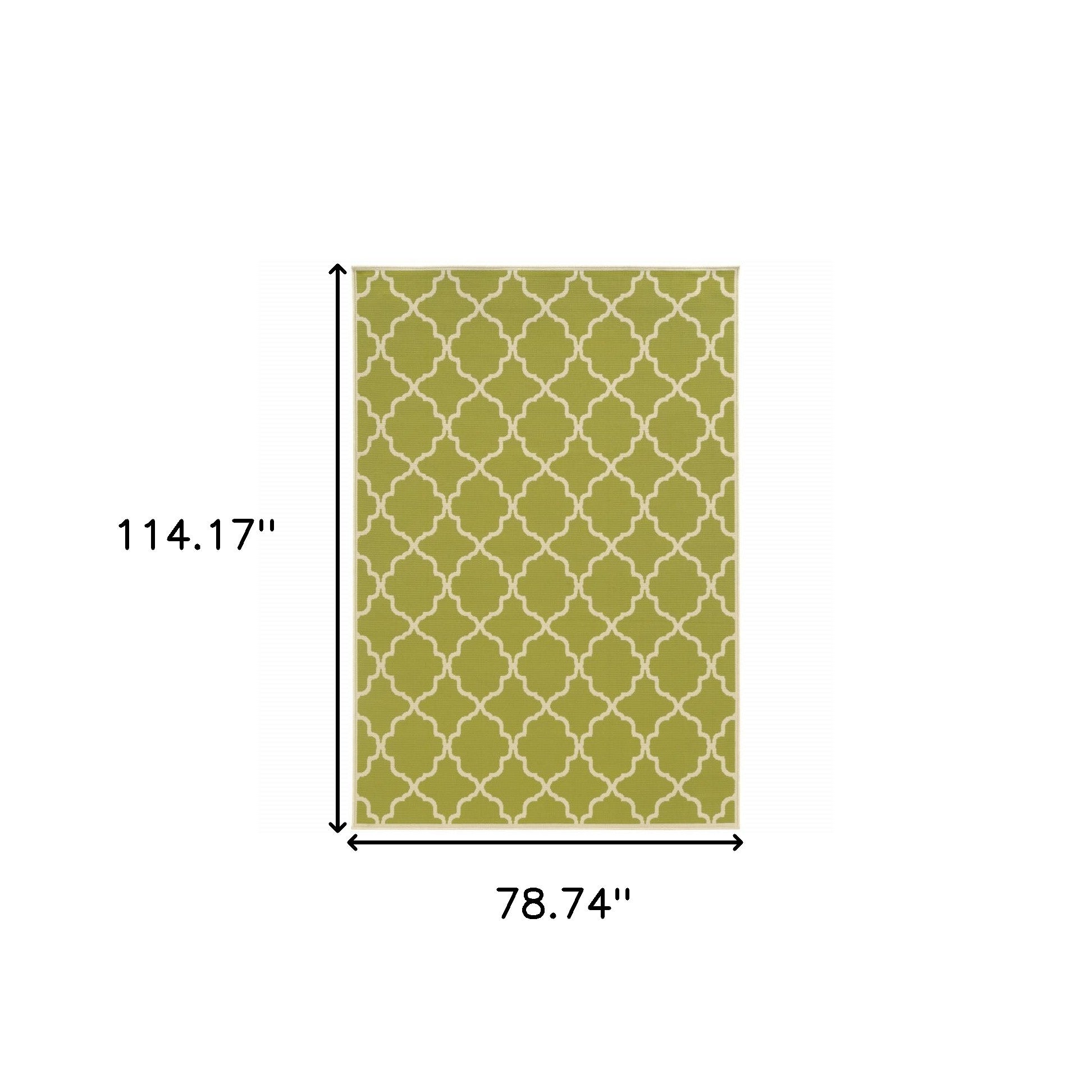 7' x 10' Green and Ivory Geometric Stain Resistant Indoor Outdoor Area Rug