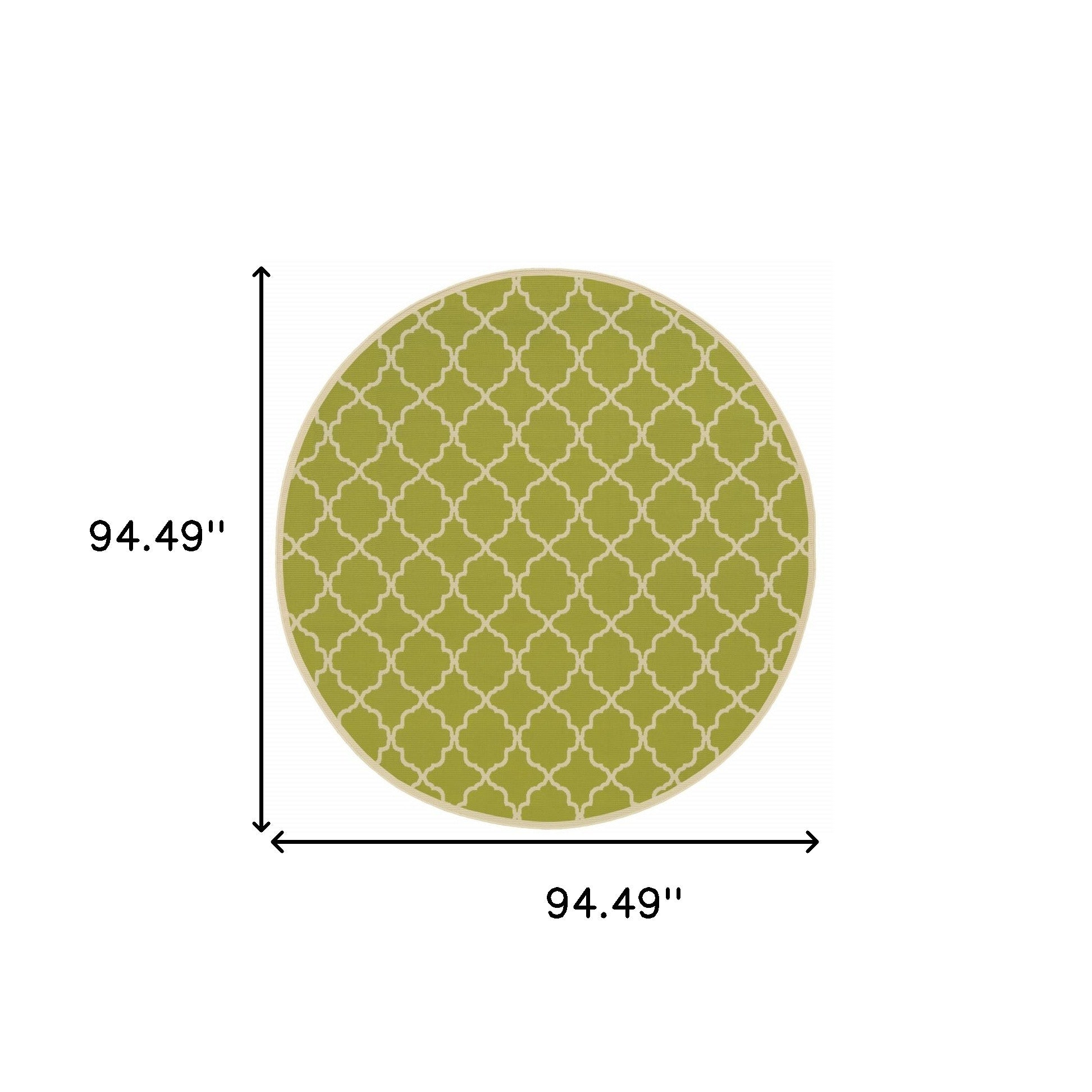 8' x 8' Green and Ivory Round Geometric Stain Resistant Indoor Outdoor Area Rug