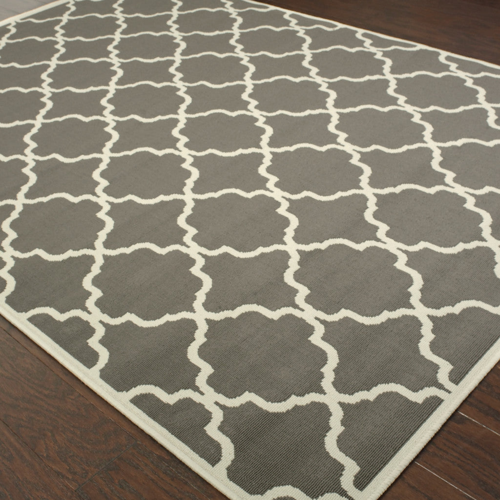 2' X 4' Charcoal Geometric Stain Resistant Indoor Outdoor Area Rug