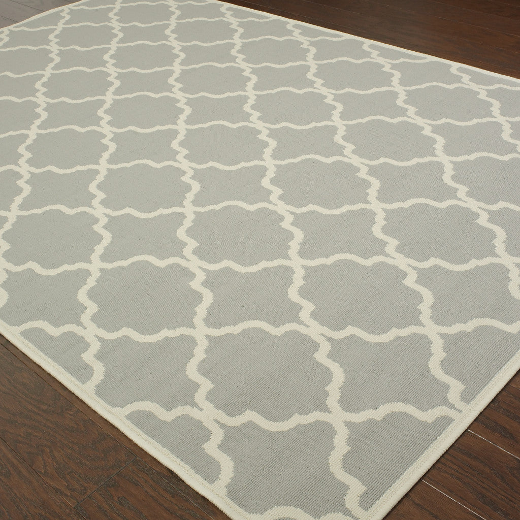 2' X 4' Gray and Ivory Geometric Stain Resistant Indoor Outdoor Area Rug