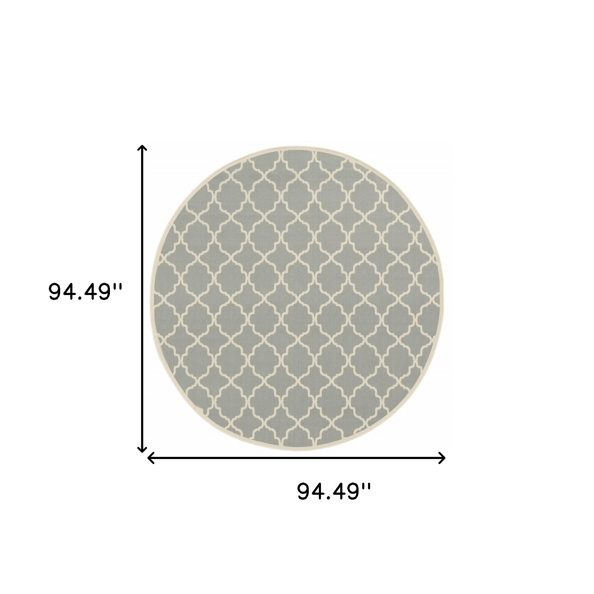 8' x 8' Gray and Ivory Round Geometric Stain Resistant Indoor Outdoor Area Rug