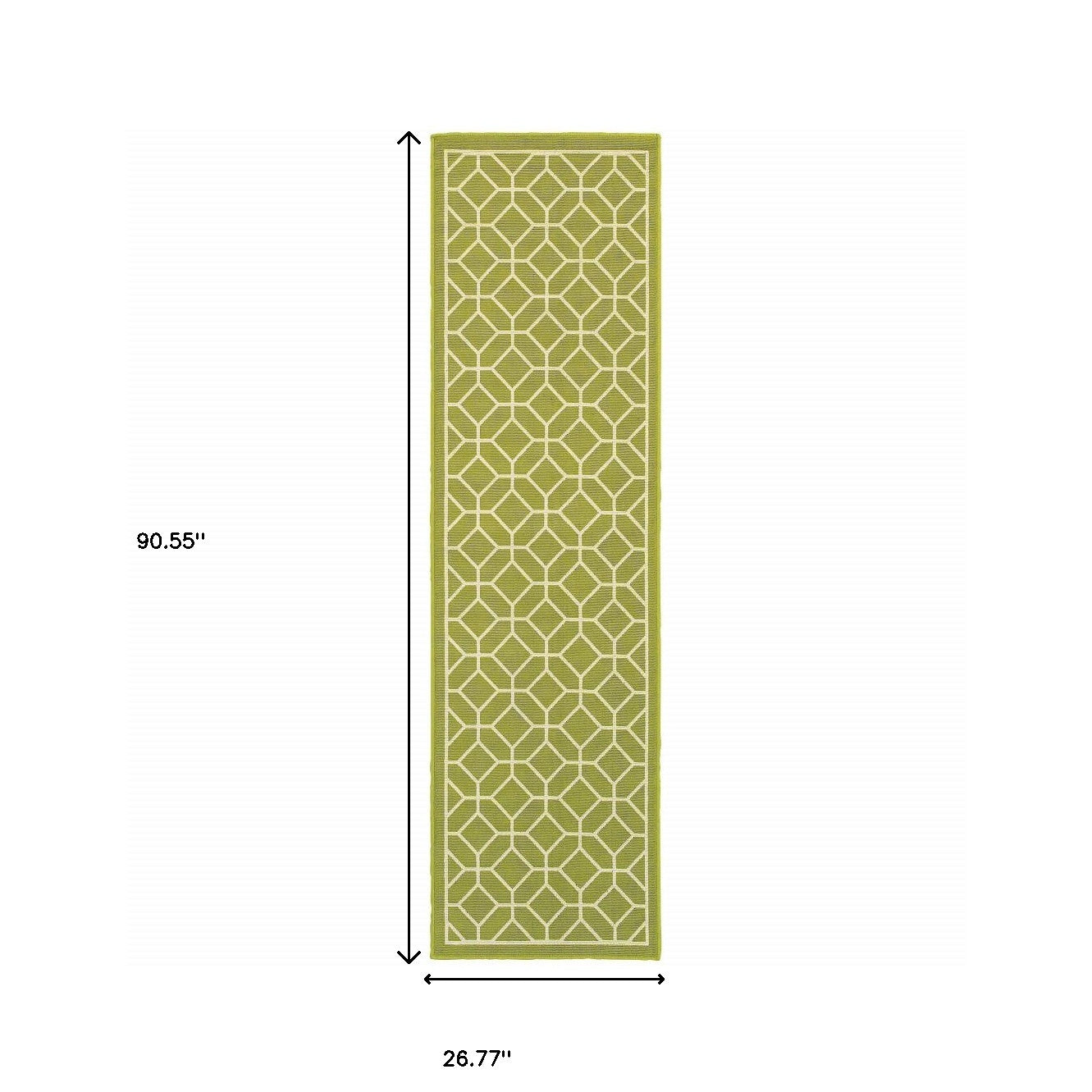 2' X 8' Green and Ivory Geometric Stain Resistant Indoor Outdoor Area Rug