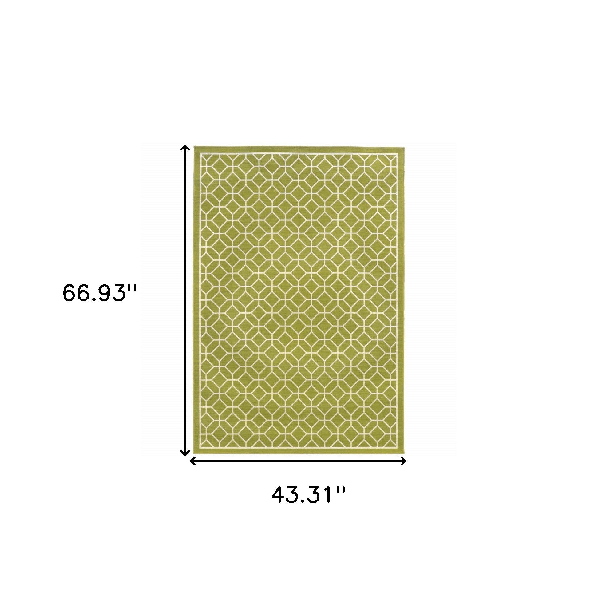 4' x 6' Green and Ivory Geometric Stain Resistant Indoor Outdoor Area Rug