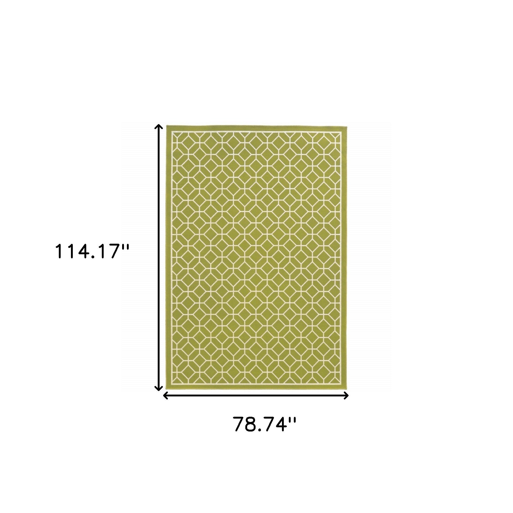 7' x 10' Green and Ivory Geometric Stain Resistant Indoor Outdoor Area Rug