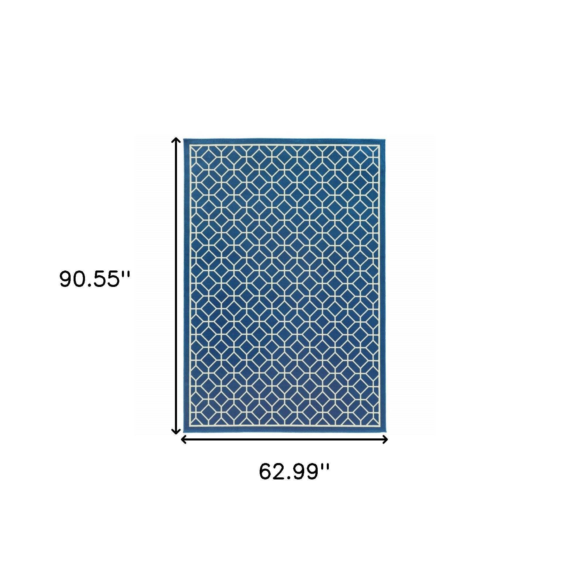 5' x 8' Blue and Ivory Geometric Stain Resistant Indoor Outdoor Area Rug