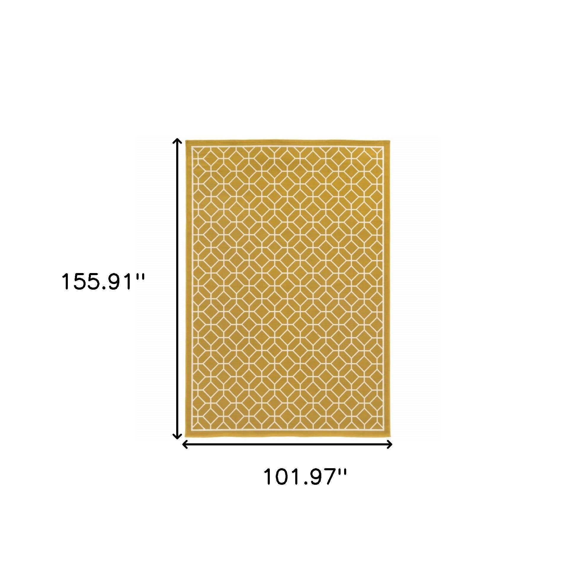 9' X 13' Gold and Ivory Geometric Stain Resistant Indoor Outdoor Area Rug