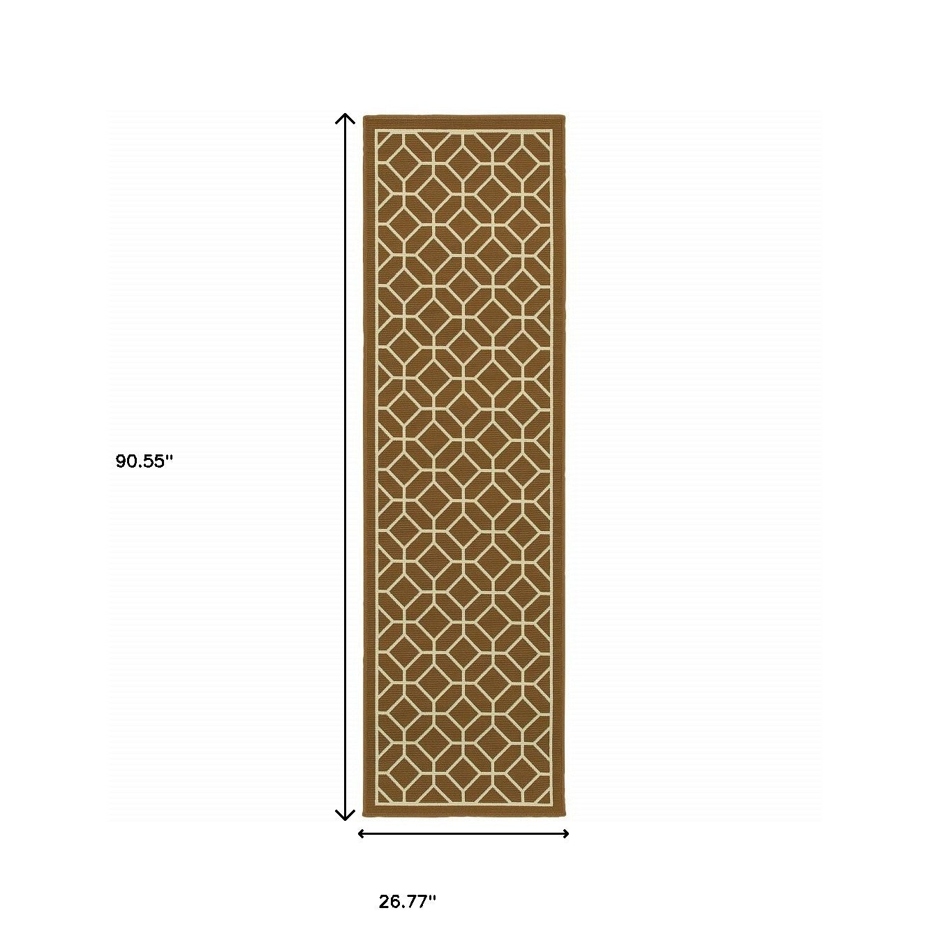 2' X 8' Brown and Ivory Geometric Stain Resistant Indoor Outdoor Area Rug