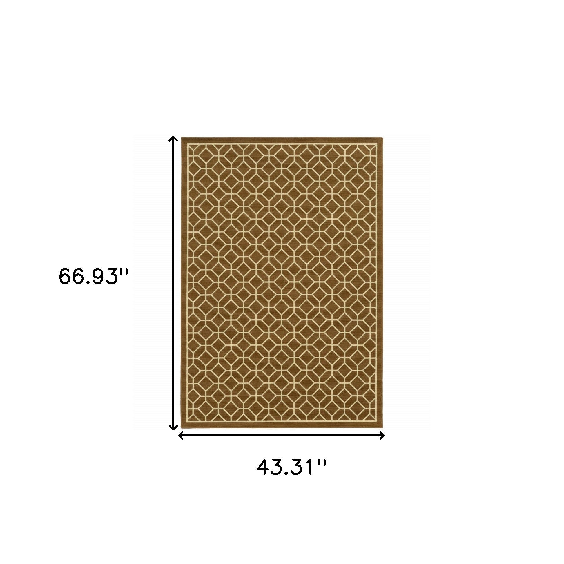 4' x 6' Brown and Ivory Geometric Stain Resistant Indoor Outdoor Area Rug