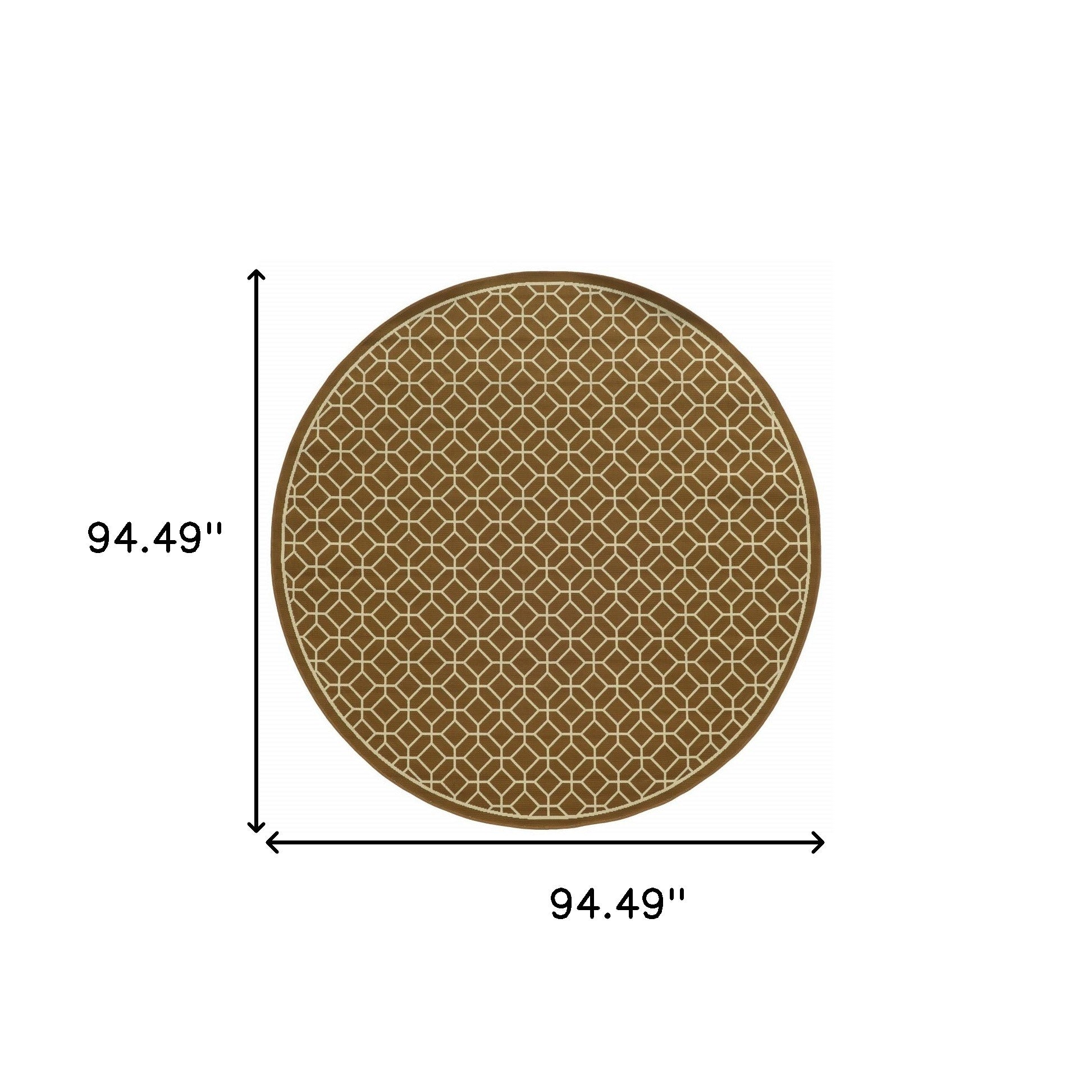 8' x 8' Brown and Ivory Round Geometric Stain Resistant Indoor Outdoor Area Rug