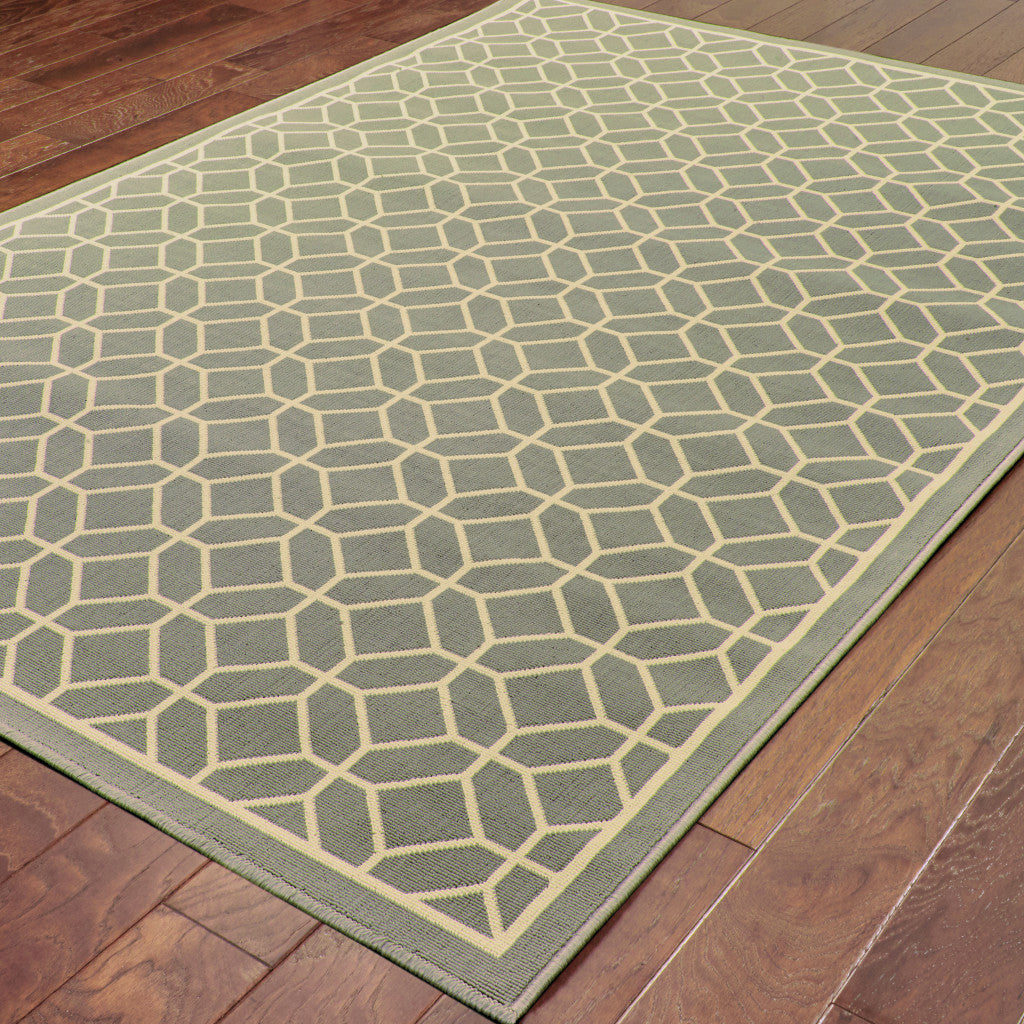 2' X 4' Gray and Ivory Geometric Stain Resistant Indoor Outdoor Area Rug