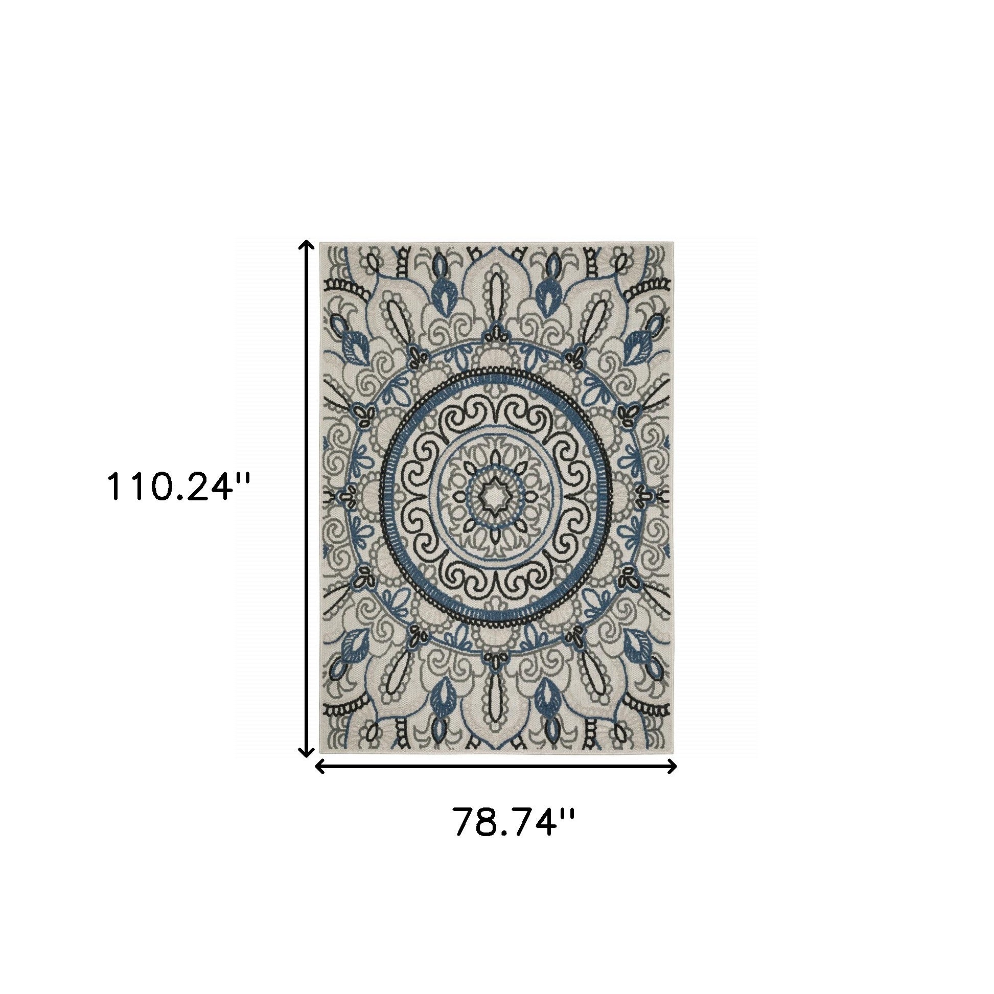 7' x 9' Blue and Beige Geometric Stain Resistant Indoor Outdoor Area Rug