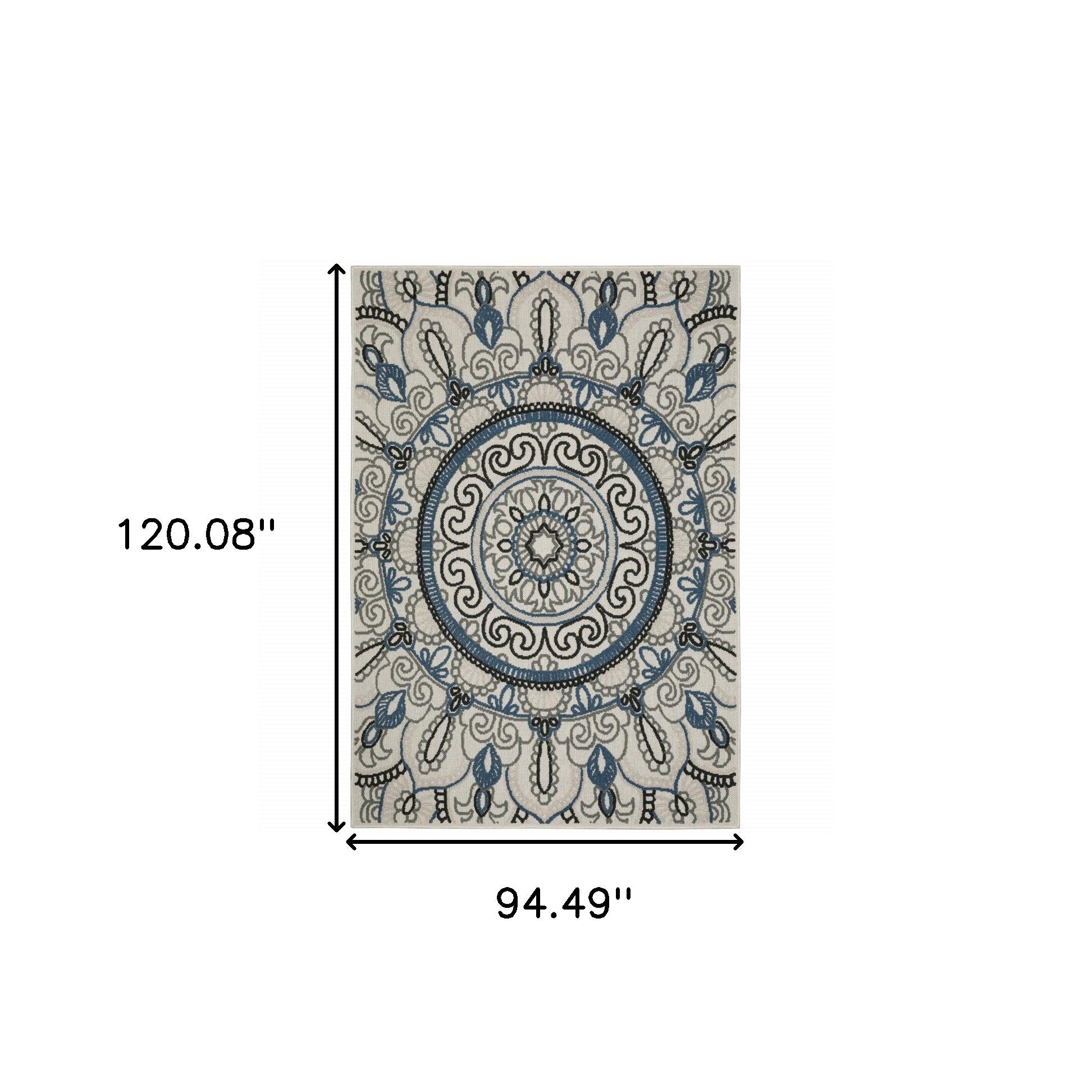 8' x 10' Blue and Beige Geometric Stain Resistant Indoor Outdoor Area Rug