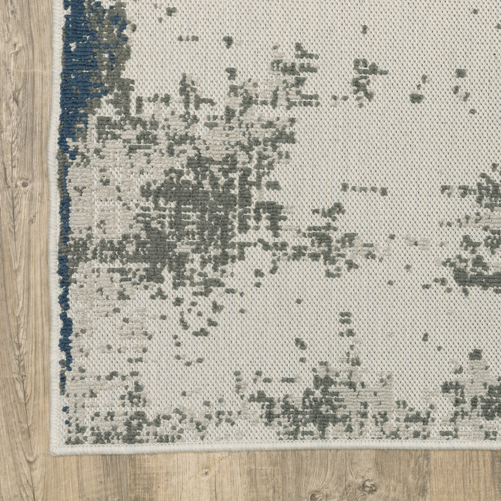 2' X 7' Blue and Beige Abstract Stain Resistant Indoor Outdoor Area Rug