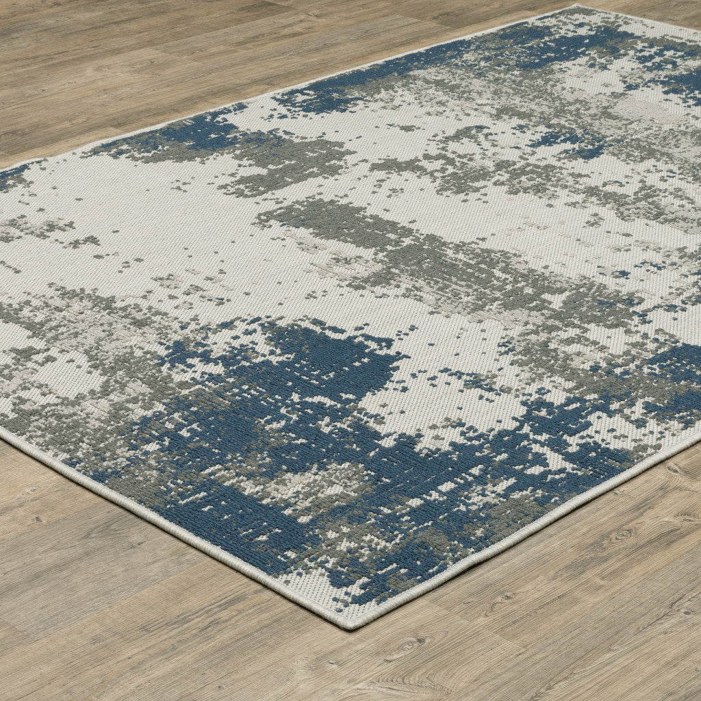 3' X 5' Blue and Beige Abstract Stain Resistant Indoor Outdoor Area Rug