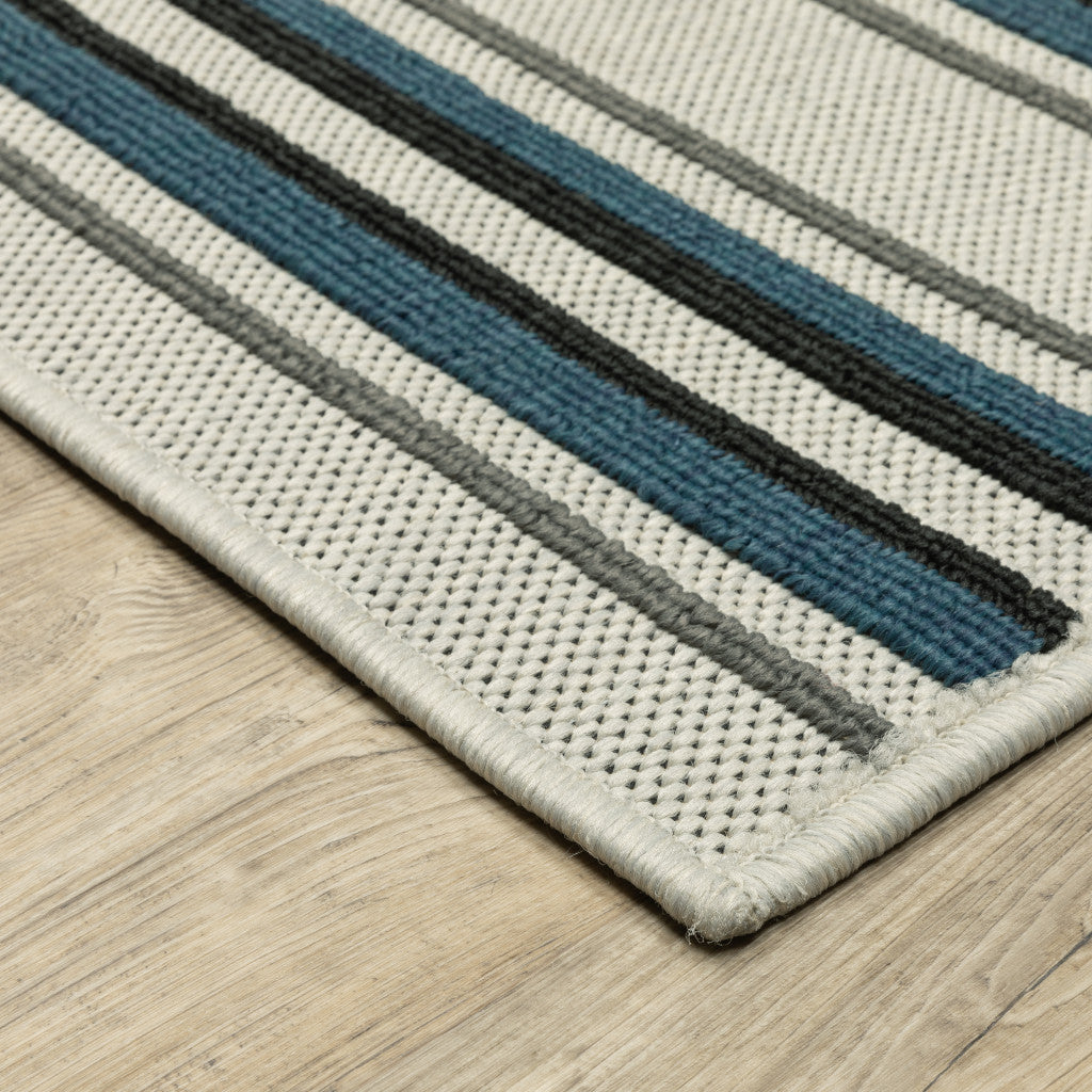 5' x 7' Blue and Beige Geometric Stain Resistant Indoor Outdoor Area Rug