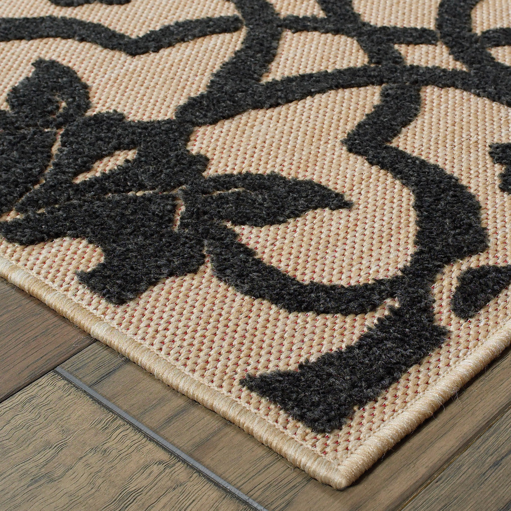 2' x 3' Beige and Black Oriental Stain Resistant Indoor Outdoor Area Rug