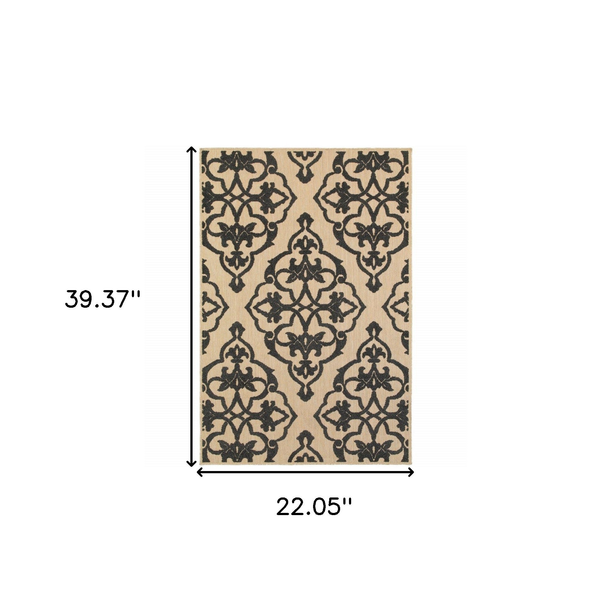 2' x 3' Beige and Black Oriental Stain Resistant Indoor Outdoor Area Rug