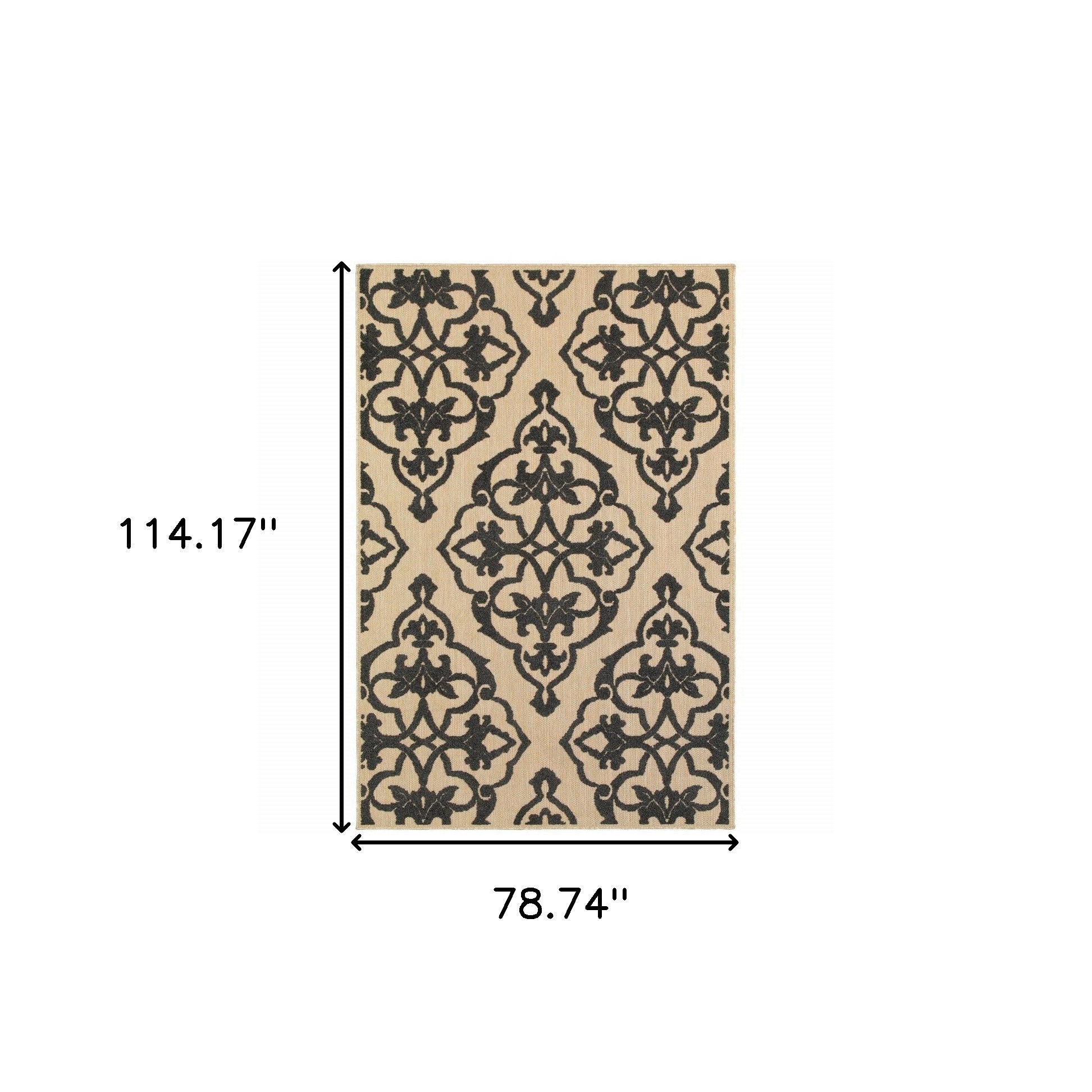 7' x 10' Beige and Black Oriental Stain Resistant Indoor Outdoor Area Rug