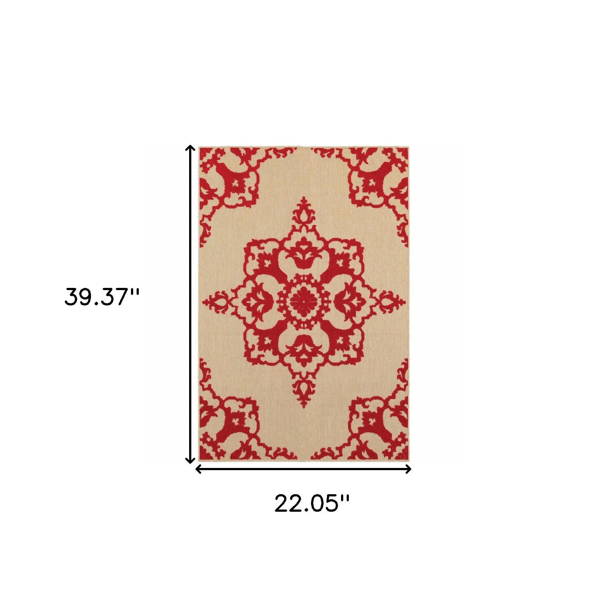 2' x 3' Red Oriental Stain Resistant Indoor Outdoor Area Rug