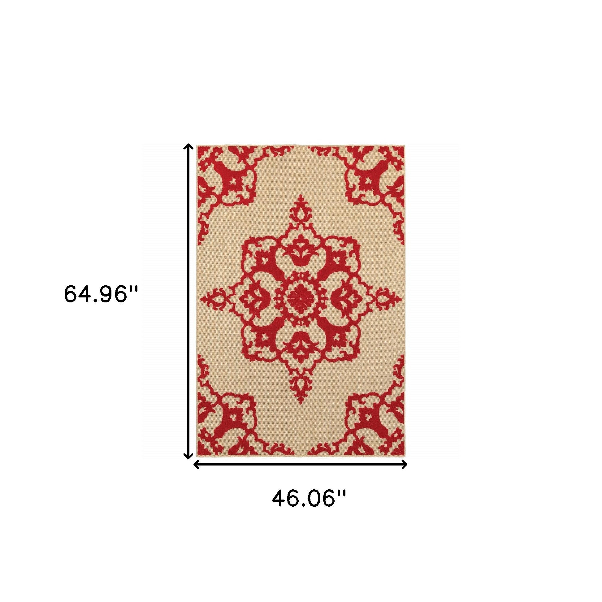 4' x 5' Red Oriental Stain Resistant Indoor Outdoor Area Rug