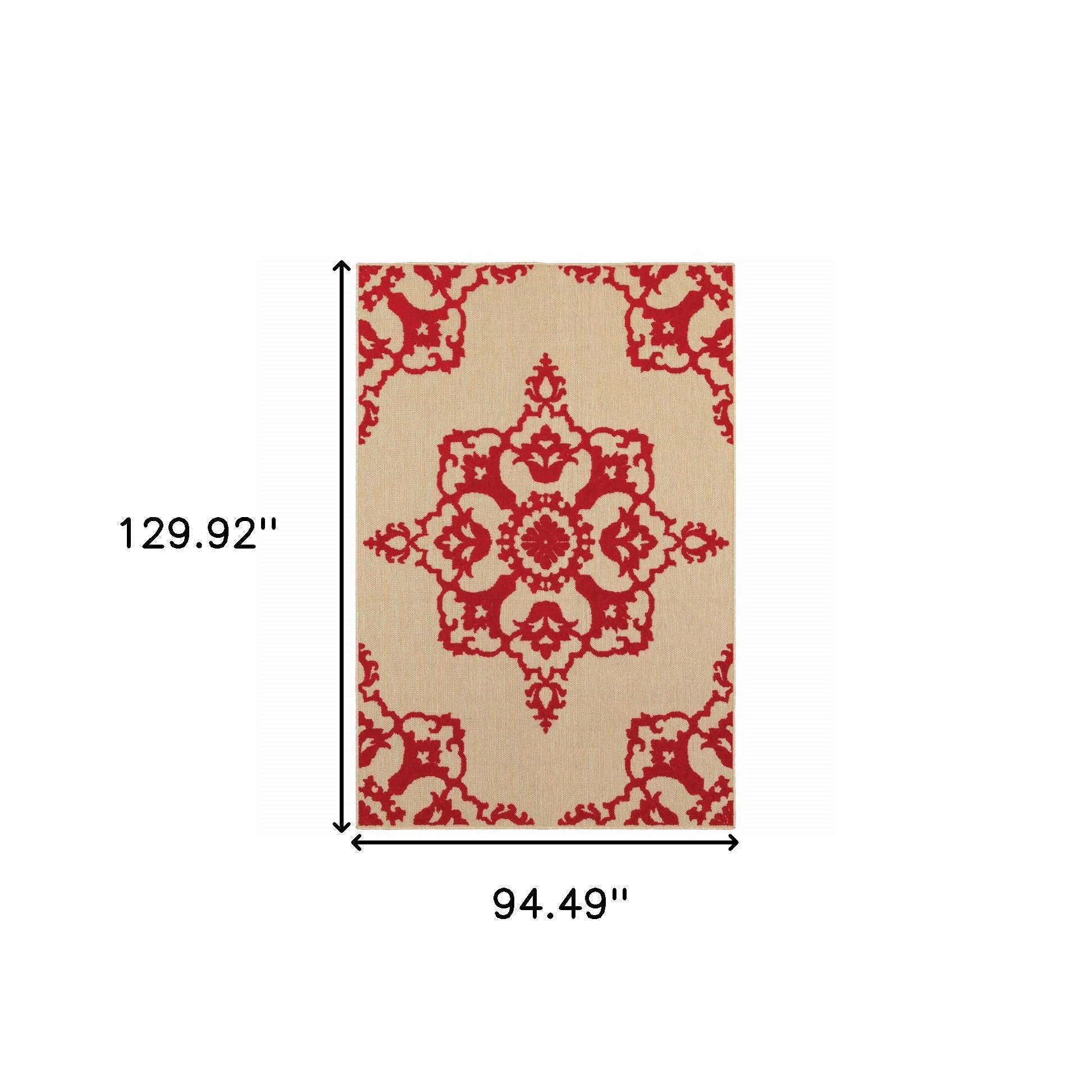 8' x 11' Red Oriental Stain Resistant Indoor Outdoor Area Rug