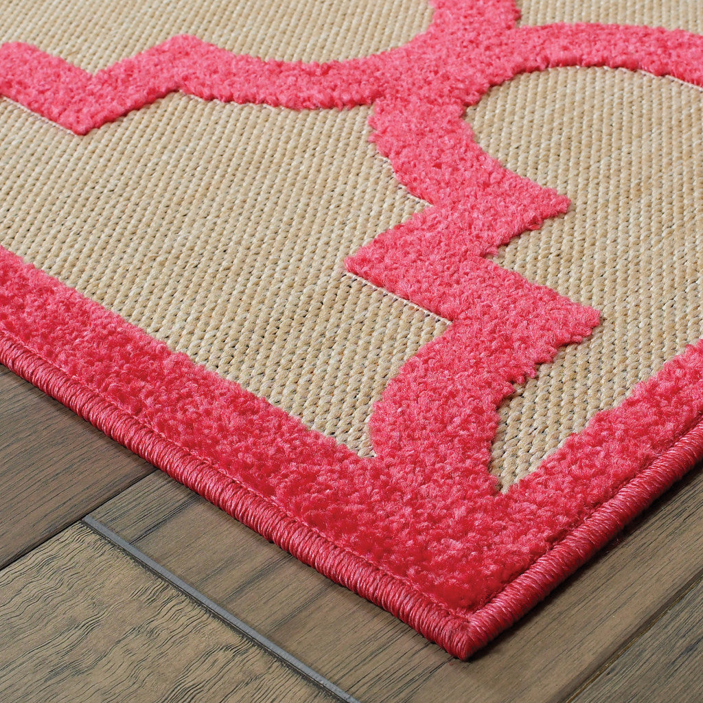 2' x 3' Pink Geometric Stain Resistant Indoor Outdoor Area Rug