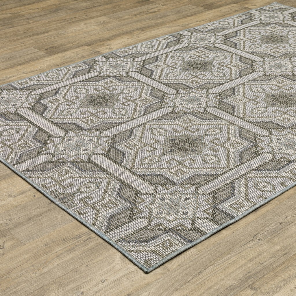 3' X 5' Blue and Gray Geometric Stain Resistant Indoor Outdoor Area Rug