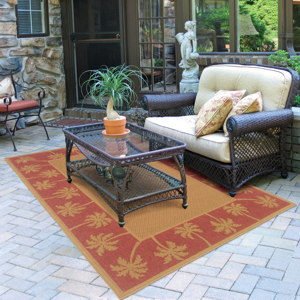 7' x 10' Beige Stain Resistant Indoor Outdoor Area Rug