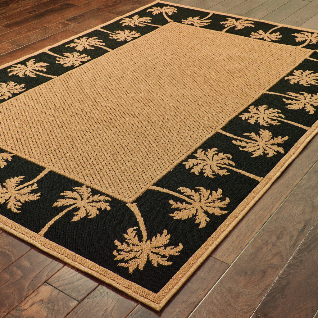 9' X 13' Beige and Black Stain Resistant Indoor Outdoor Area Rug