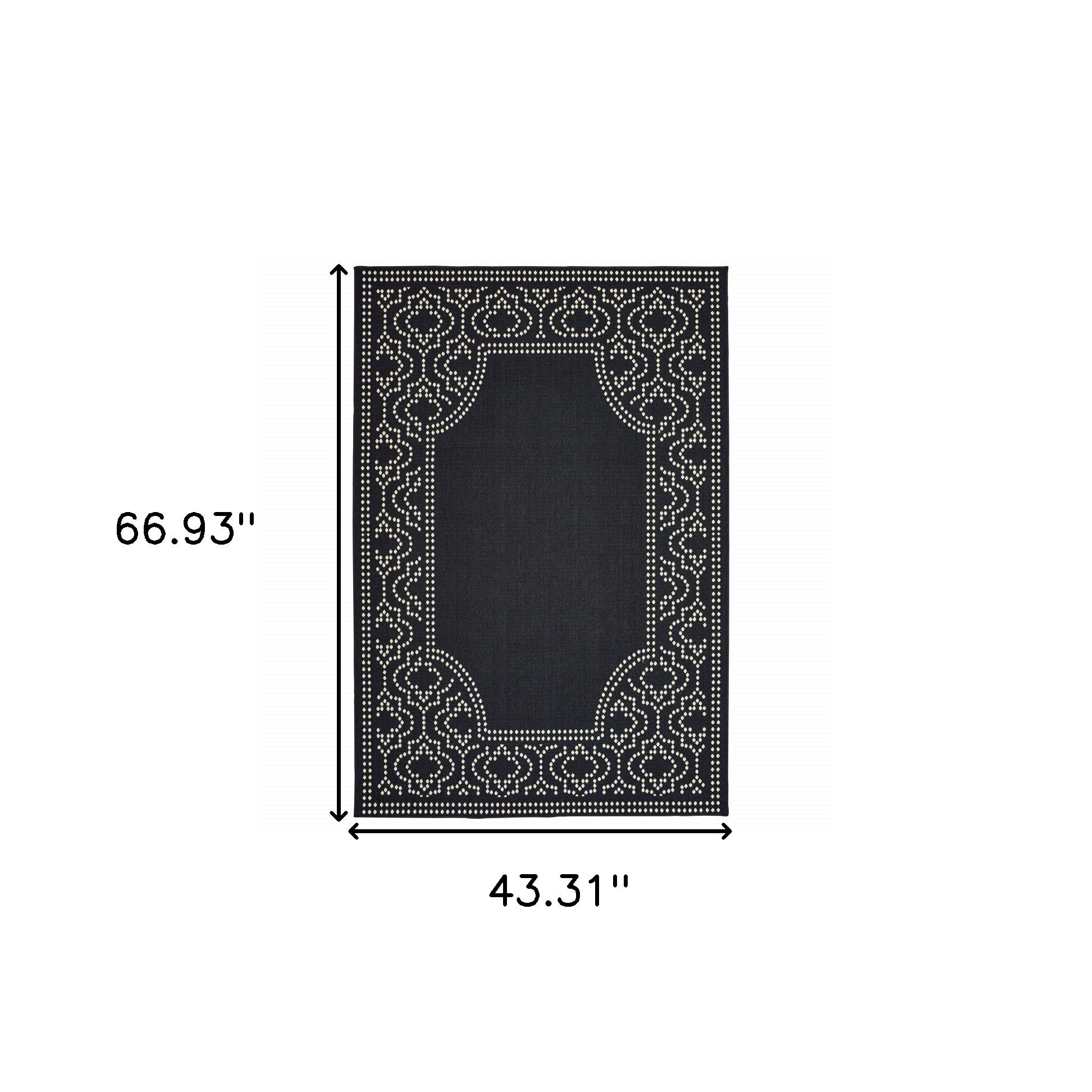 4' x 6' Black and Ivory Stain Resistant Indoor Outdoor Area Rug