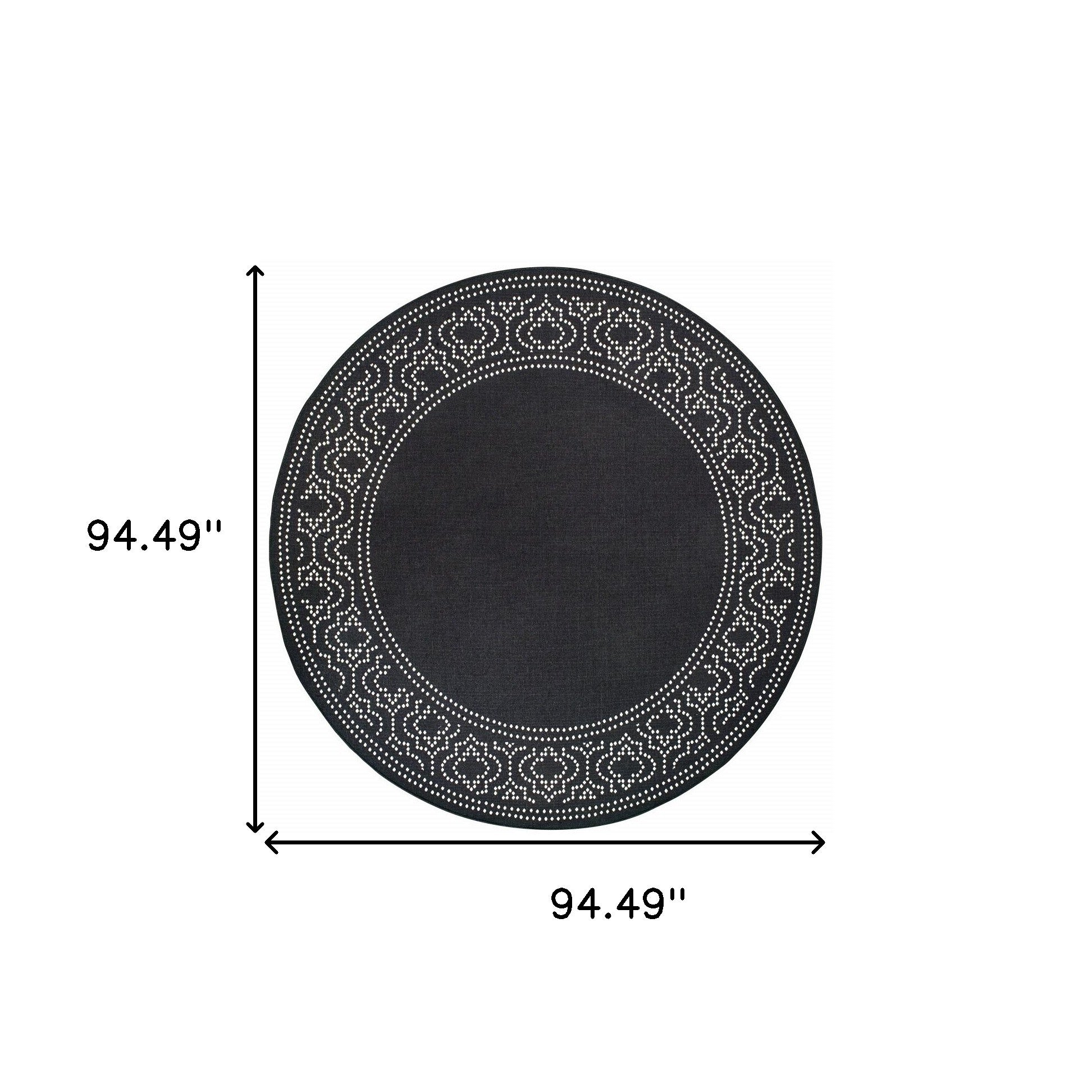 8' x 8' Black and Ivory Round Stain Resistant Indoor Outdoor Area Rug